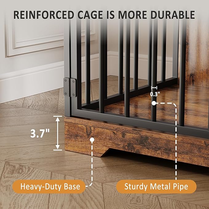 Dog Crate Furniture for Small Dogs, Wooden Dog Kennel Indoor with Storage Shelves, 3 Drawers & Hidden Bowl, Modern Pet Cage Side End Table, up to 120 lb, 48" L, Steel Lock, Retro Brown