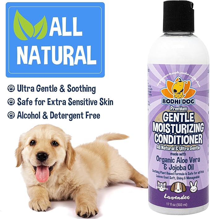 Bodhi Dog Gentle Moisturizing Dog Conditioner - Soothing Plant-Based Formula with Aloe Vera & Jojoba Oil - Hydrates & Softens Coat - Leaves Coat Soft Shiny & Manageable - Lavender Scent (17 Fl Oz)