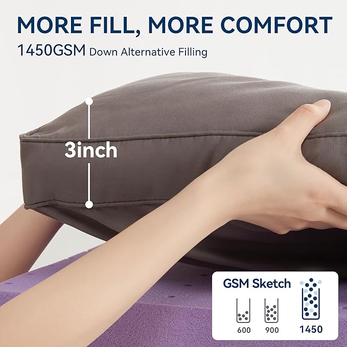 BDEUS Dual Layer 5 Inch Memory Foam Mattress Topper Twin XL Size for Dorm Room, 2 Inch Gel Memory Foam Plus 3 Inch 1450 GSM Pillow Top Mattress Pad Cover,Dark Gray