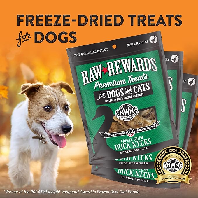 Northwest Naturals Raw Rewards Freeze-Dried Duck Neck Treats for Dogs and Cats - Bite-Sized Pieces - Healthy, 1 Ingredient, Human Grade Pet Food, All Natural - 5 Oz (Pack of 3)