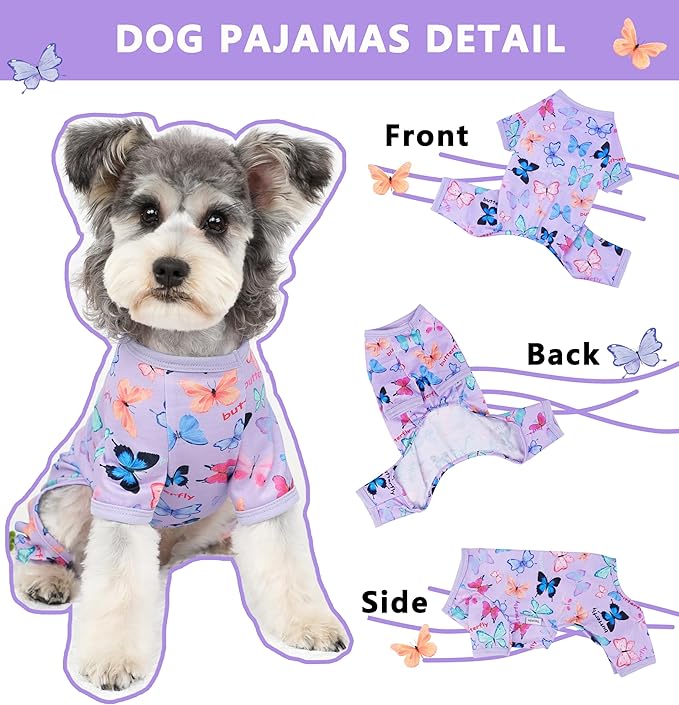 Dog Pajamas Spring Summer Dog Clothes for Small Medium Dogs Girl Boy Cute Soft Puppy Pjs Clothes Doggie Onesies Cat Pet Outfit(Butterfly,XL)