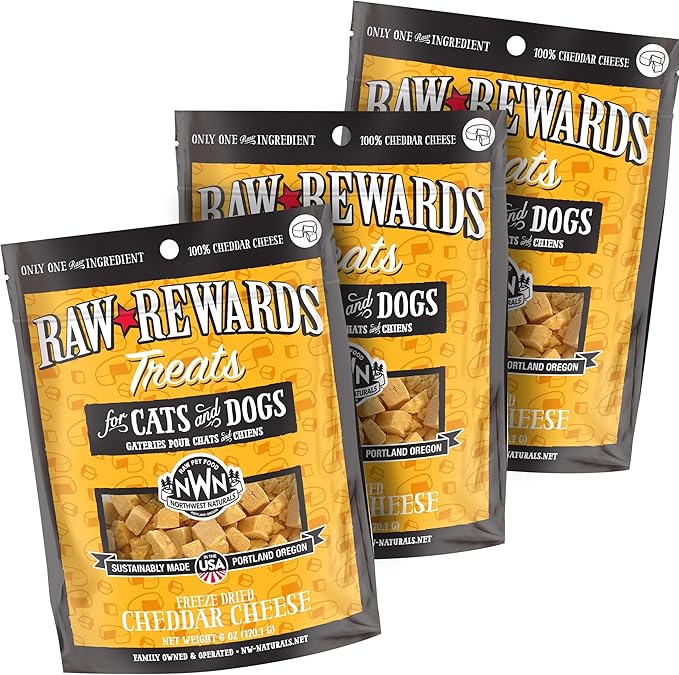 Northwest Naturals Raw Rewards Freeze-Dried Cheddar Cheese Treats for Dogs and Cats - Bite-Sized Pieces - Healthy, 1 Ingredient, Human Grade Pet Food, Natural - 6 Oz (Pack of 3)