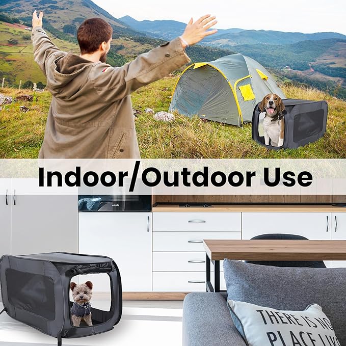 Beatrice Home Fashions Portable, Collapsible, Pop Up Kennel Travel Cat and Dog Crate, 36" L x 22" W x 22" H, Black