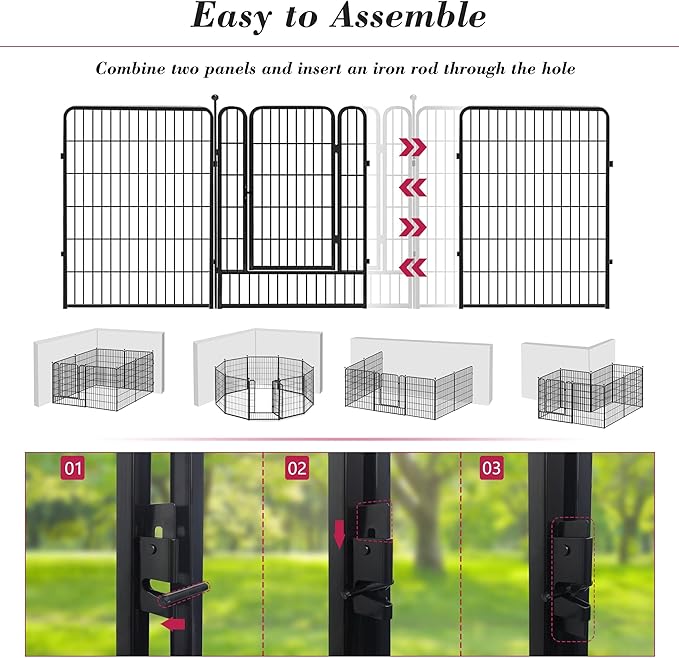 Dog Playpen 40 inch 24 Panels Indoor Outdoor Dog Pen for Large/Medium/Small Dogs Heavy Duty Metal Dog Fence Outdoor for Yard, Puppy Playpen with Door Portable Pet Fence for RV Camping Yard
