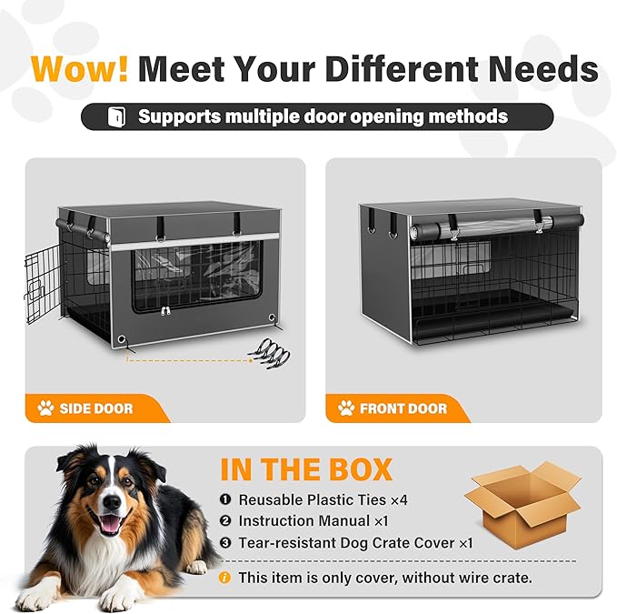 Dog Crate Cover 42 Inch Heavy-Duty Insulated & Breathable – Dog Kennel Cover for 42’’L×28’’W×30’’H Wire Crates. Adjustable Light & Ventilation, Anxiety Relief Design, Gray (Cover Only