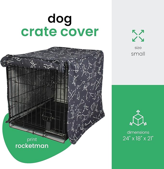 Molly Mutt Rocketman Dog Crate Cover, 100% Cotton Canvas Cover with 2 Roll-Up Panels, Ideal for Dog or Cat Crate, Durable, Washable, and Free of Harmful Chemicals, 24" x 18" x 21"