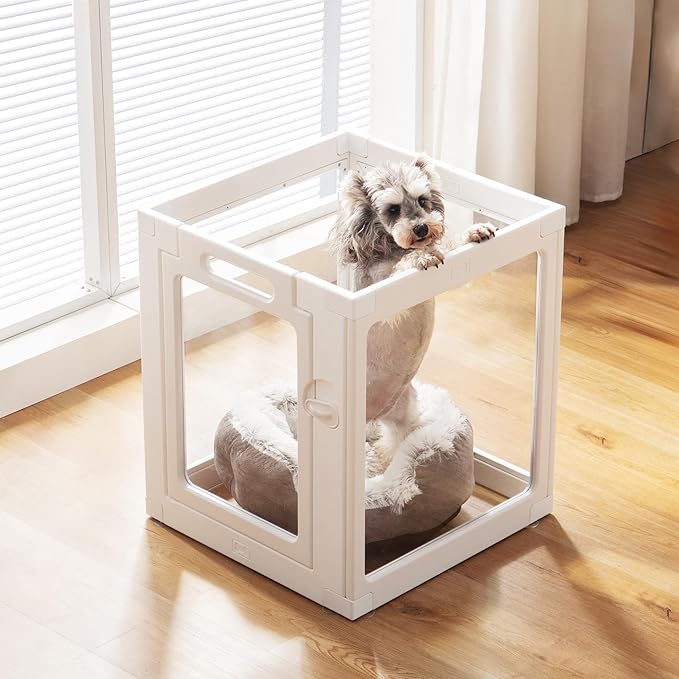 Clear Acrylic Dog Playpen Indoor, Puppy Cat Playpen, Small Pet Play Pen (White, 4 Panel)
