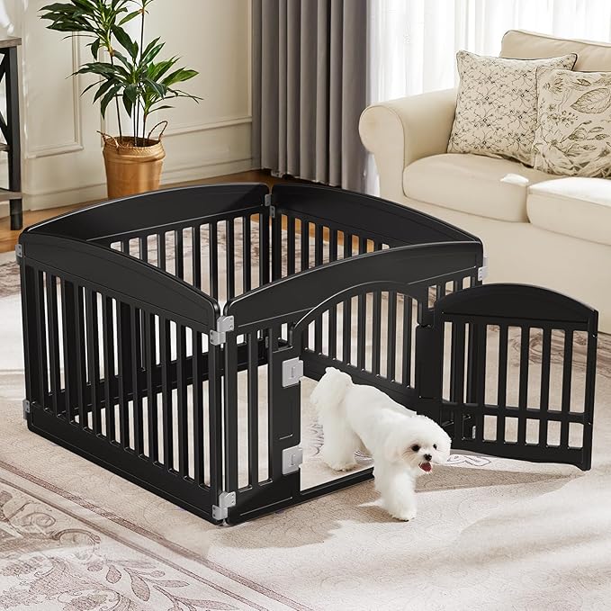 Dog Playpen 4-Panel 24" | Safe & Secure Indoor/Outdoor Pet Fence | Folding & Portable |35 x 35 x 24IN, Ideal for Small to Medium Dogs | Easy to Clean （Black）