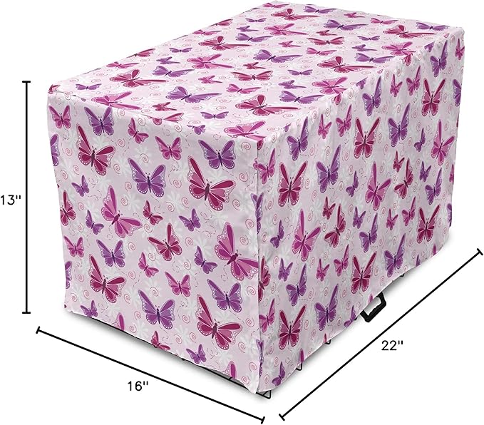 Ambesonne Purple Dog Crate Cover, Abstract Butterflies on Floral Background Feminine Romance Illustration, Easy to Use Pet Kennel Cover for Small Dogs Puppies Kittens, 22 Inch, Maroon Purple Pale Pink