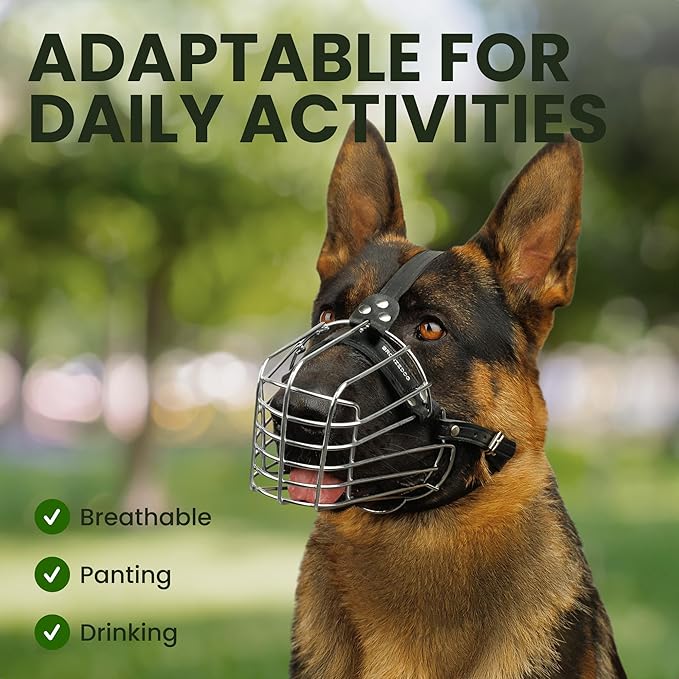 BRONZEDOG Dog Muzzle Wire Basket Metal Mask for Small, Medium and Large Dogs, Breathable, Dog can Drink, Adjustable, Padded, Training, Prevents Biting (Size 6: German Shepherds)