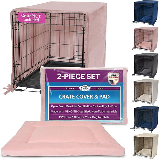 Pet Dreams Dog Crate Cover & Mat- Breathable Non-Toxic Kennel Topper for Single-Door Crates, Fits iCrate Dog Cages 18, 24, 30, 36, 42, 48 Inches (Pink, Medium, 30“)
