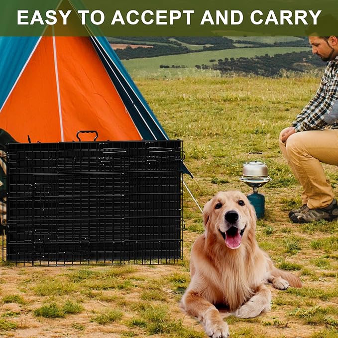 New Enhanced Double Door Dog Crate, Portable Wire Dog Crate with Tray and Divider, Pet Crate for Small Dogs, Indoor and Outdoor Pet Pen, 42" L x 28" W x 30" H Collapsible Kennel