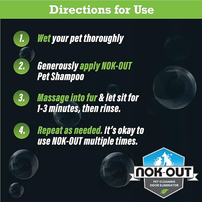 Nok-Out Premium Grade Pet Shampoo for Dogs and Cats, Veterinary Strength and Odor Eliminator Formula, 20 Ounce Bottle