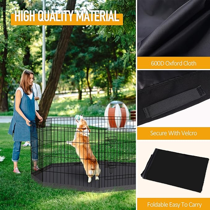 Artmalle Dog Pet Playpen 8 Panel 24 Inch Bottom Pad Cover for Small Medium Pets Indoor Outdoor (Only Cover,Playpen Not Included)(Black Bottom pad Cover)