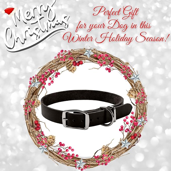 Adityna - Black Leather Dog Collar for Large Dogs - Classic Style, Soft and Strong, Heavy-Duty Top-Grain Leather Collar for Walking, Training, Hiking, and Running (L - Neck: 19-24 inches, Black)