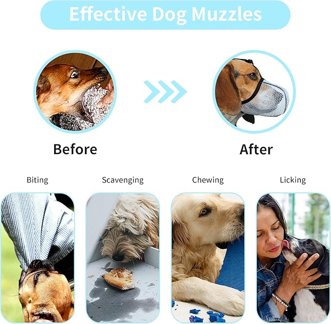 Blue Dog Muzzle, Breathable Soft Muzzle for Large Dogs to Anti & Prevent Barking Biting Chewing, Reflective & Adjustable Basket Muzzle with Air Mesh for Doberman Blue XL