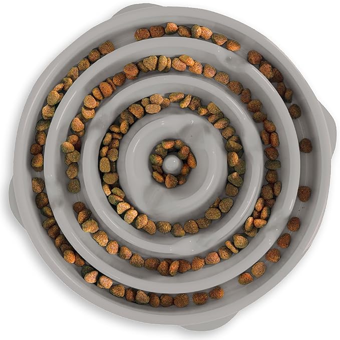 Outward Hound Fun Feeder Slo Bowl, Large Slow Feeder Dog Bowl, 4 Cups, Gray