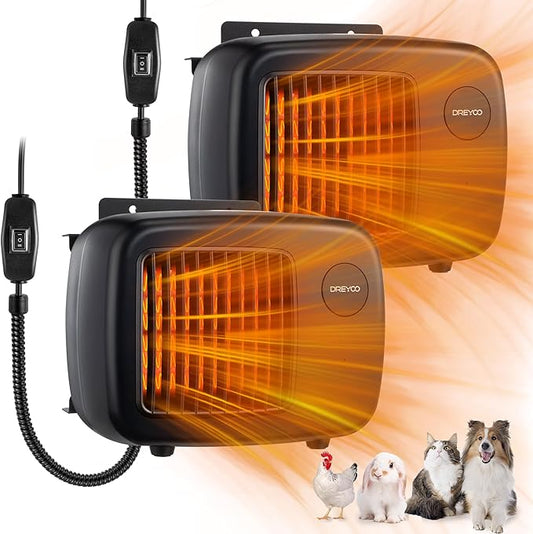 Dreyoo Dog House Heater with Thermostat, Pet House Heater with 6FT Anti Chew Cord and Safe Overheat Protection, 2 Heating Mode (200/400W) Pet House Furnace for Dogs Chicken Coops Rabbits (Black,2 Pcs)