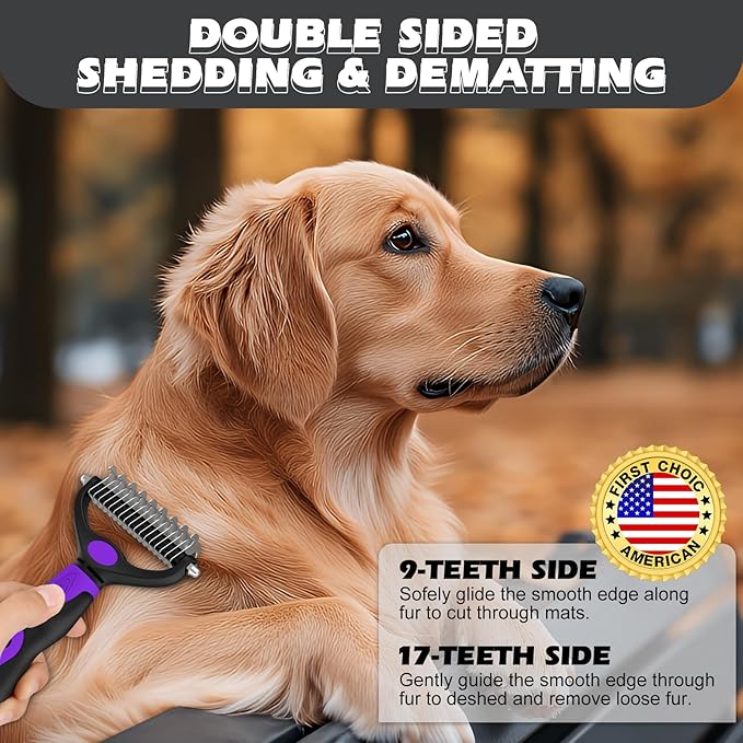 3PCS Dog Grooming Kit I Dog Brush for Shedding I Deshedding Dog Brush I Metal Dog Comb I Dog Bath Brush I Undercoat Rake for Dogs and Cats I Premium Pet Supplies (Purple Black)