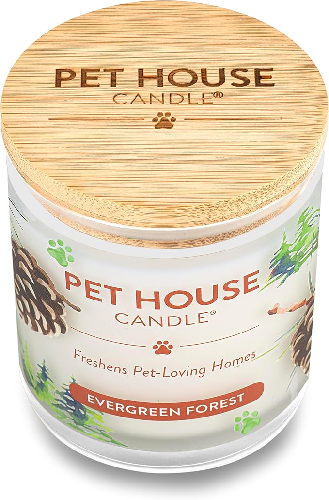 One Fur All Pet House Candle 2 Pack -Plant-Based/Soy Candle - Clean Burning Scented Candles, Long Lasting Pet Odor Candle for Home - Evergreen Forest
