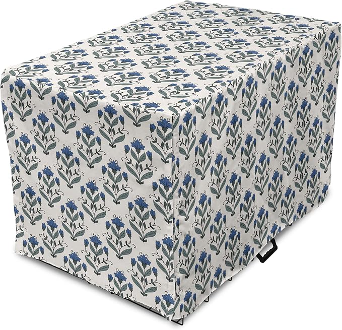 Ambesonne Floral Dog Crate Cover, Rhythmic Leaves Flowers Blossoms Nostalgic Style, Easy to Use Pet Kennel Cover for Cats & Medium Dogs, 24 Inch, Champagne Multicolor