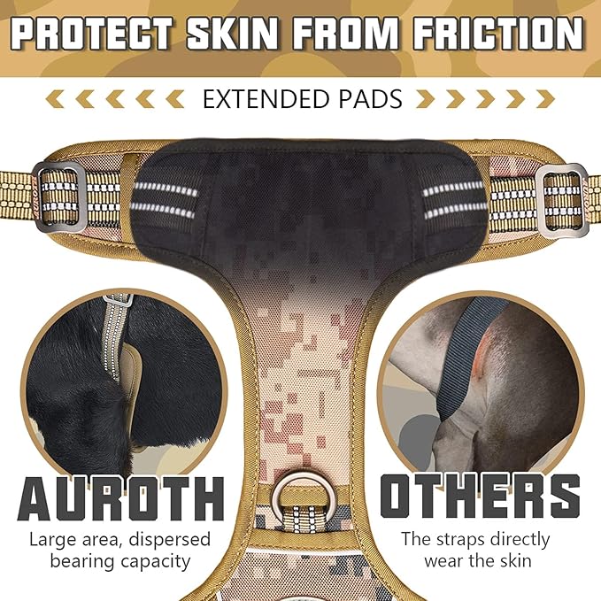 AUROTH Tactical Dog Harness for Small Medium Dogs No Pull Adjustable Pet Harness Reflective K9 Working Training Easy Control Pet Vest Military Service Dog Harnesses Desert Camo S