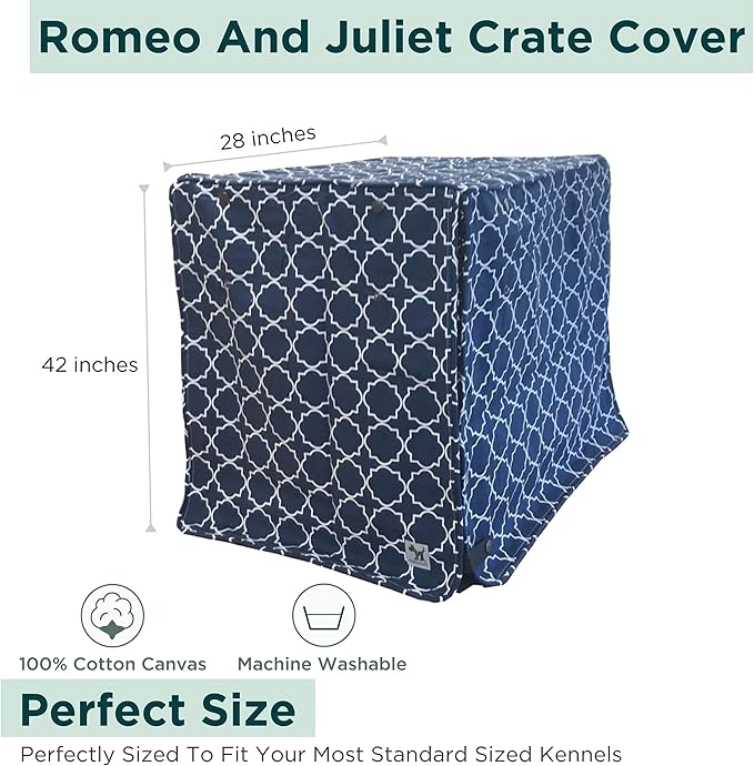 Molly Mutt Romeo & Juliet Dog Crate Cover, 100% Cotton Canvas Cover with 2 Roll-Up Panels, Ideal for Dog or Cat Crate, Durable, Washable, and Free of Harmful Chemicals, 42" x 28" x 31"
