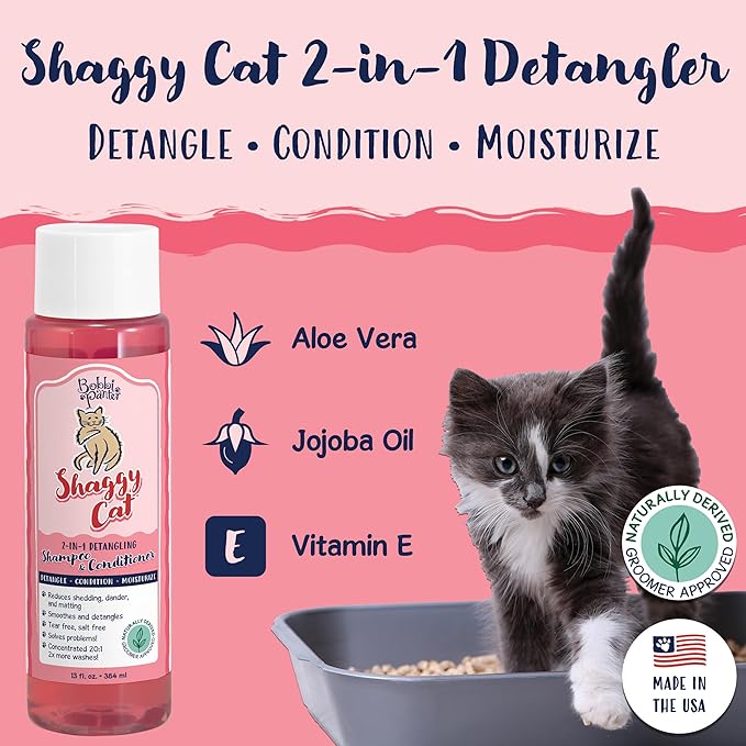 Bobbi Panter 2-in-1 Deshadding Cat Shampoo and Conditioner - Reduces Shedding, Dander & Matting, Natural Ingredients, Tear-Free, pH-Balanced, Concentrated 20:1, Watermelon Scent, 13 oz.