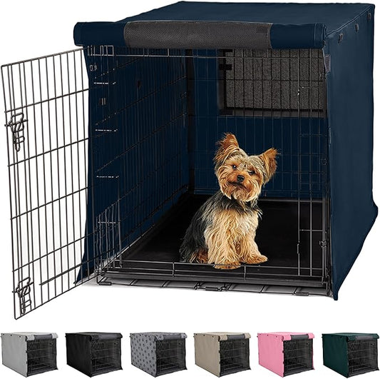 GORILLA GRIP Dog Crate Covers Compatible with Amazon Basics Dog Crates, All Sides Open, Privacy Cover Fits 24" Wire Kennel, Breathable Mesh Windows, Light Reducing Puppy Training Cage Topper, Navy