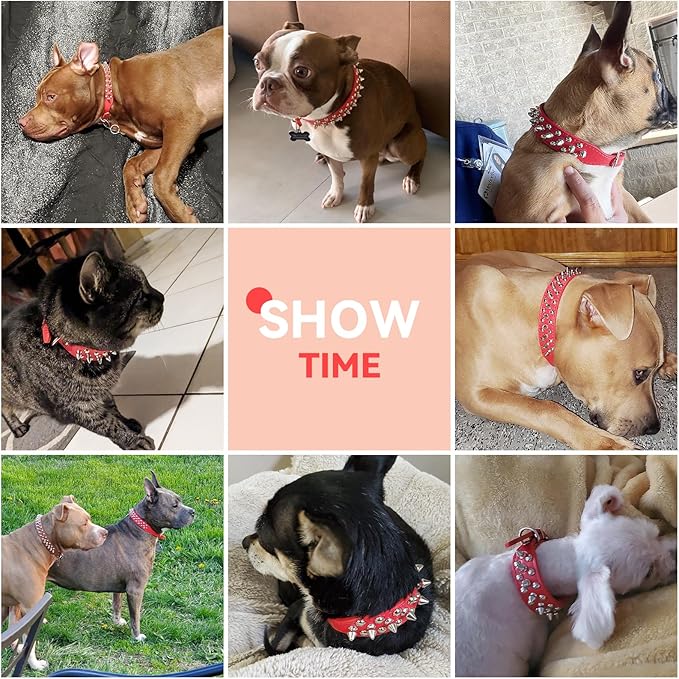 PETCARE Spiked Dog Collar Red Soft Pu Leather Funny Mushrooms Rivet Spike Studded Puppy Collar Adjustable Outdoor Pet Dog Collar for Small Medium Large Dogs Cats Chihuahua Pug Pit Bull Dog Collars