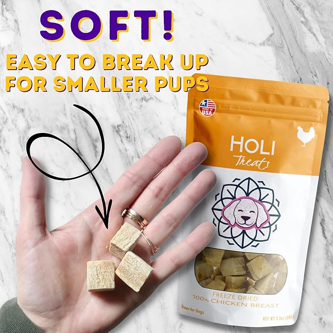 HOLI Freeze Dried Chicken Dog Treats - 100% All Natural Chicken Breast - Human Grade, Single Ingredient - Grain Free, Gluten Free, Soy Free – (3.5 Ounce)