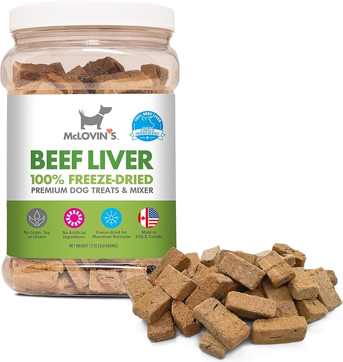 McLovin's Pet Freeze Dried Raw Beef Liver Dog Treats and Toppers, 12 oz. Canister - Single Ingredient, Grain-Free, Gluten-Free, High-Protein Treat – Healthy Dog Training Treats