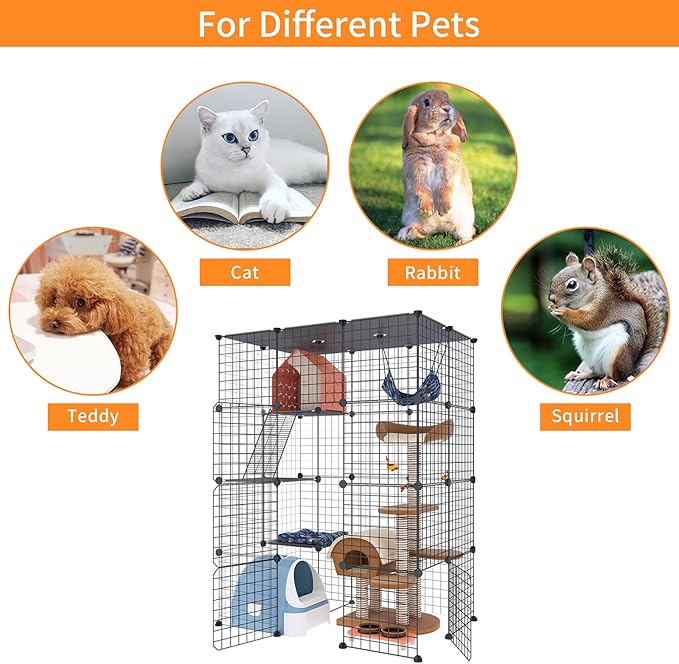 Oneluck 4-Tier 55 Inch Large Cat Cages DIY Cat Playpen Detachable Metal Wire Kennels Cat Crate Exercise Extra Place Ideal for 1-2 Cat