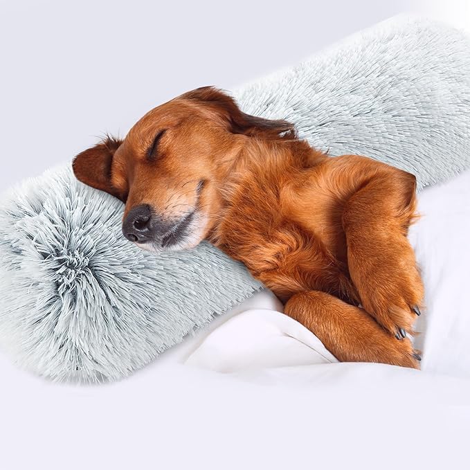 HOMBYS 25" Length Dog Pillows for Large and Medium Dogs, Soft Faux Fur Claming Dog Nek Pillow for Improving Anxiety Reduce, Machine Washable Pet Pillow for Cats, Plush Pet Toy (Light Grey, 25"x8"x4")