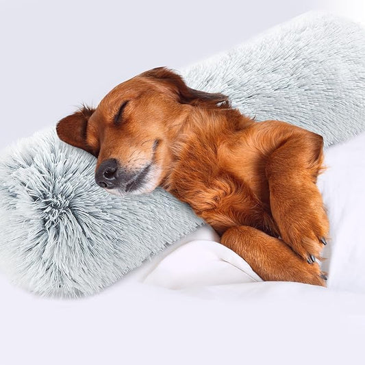 HOMBYS 25" Length Dog Pillows for Large and Medium Dogs, Soft Faux Fur Claming Dog Nek Pillow for Improving Anxiety Reduce, Machine Washable Pet Pillow for Cats, Plush Pet Toy (Light Grey, 25"x8"x4")