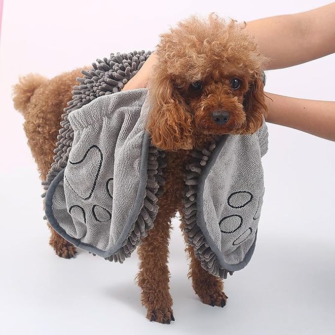 Microfiber Dog Towels for Drying Dogs, Dog Bath Brush & Towel Set, Super Absorbent,Machine Washable, Rubber Dog Wash Brush,Dog Shower Bathing Brush for with Adjustable Ring Handle(Grey)