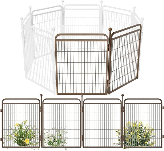 Gardner Pet Dog Playpens, 32" H 2 Add-on Panels for Small/Medium/Large Dogs, Foldable Pet Play Yard Gate Extensions, Pet Playpen, Anti-Rust, Quick Install, Brown
