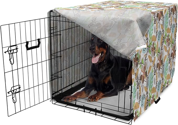 Lunarable Paint Dog Crate Cover, Leaf Petals Flourish Summer Florets Dahlia Romantic Girls, Easy to Use Pet Kennel Cover for Medium Large Dogs, 42 Inch, Sand Brown Pale Blue
