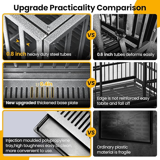 38 inch Heavy Duty Indestructible Dog Crate,2025 New Upgraded Reinforced Baseplate for Large Dogs,XL Dog Crate for High Anxiety Dogs/Max Load Capacity 200lbs/Double Door with Wheels（Silver）