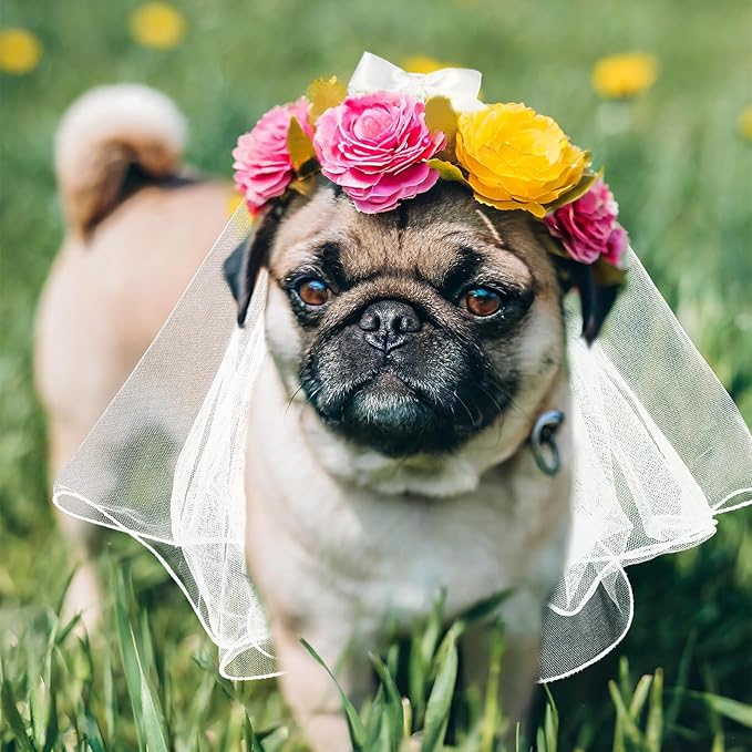 Dog Bow Veil, Pet Wedding Veil with Clip White Dog Wedding Veil Dres Handmade Dog Bride Headwear Costume Small Dog Wedding Outfit Hair Accessories for Birthday Wedding Party Decorations