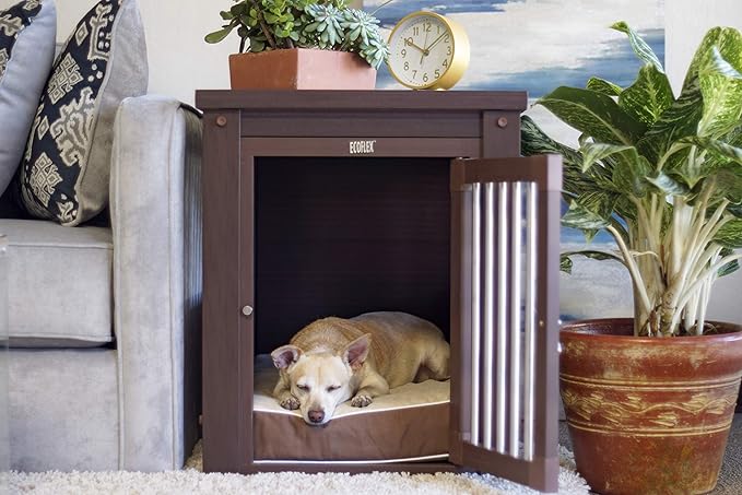 New Age Pet® ECOFLEX® Dog Crate End Table - Medium, Russet Brown, Durable Wood-Plastic Composite with Stainless Steel Latch, Easy Assembly, Fits Dogs Up to 50lbs, Compatible with Inn Place Cushion