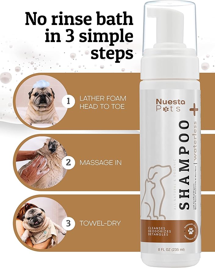 Pets Waterless No-Rinse Pet Shampoo | Soothing Hypoallergenic Gentle | time-Saving Stress-Free foaming Cleanser (1 8 fl oz Bottle Unscented)