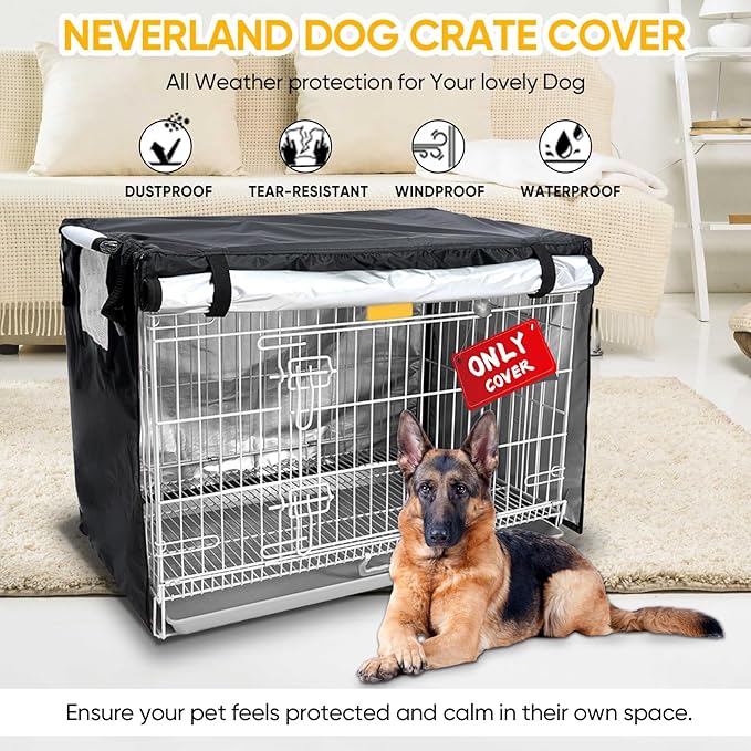 NEVERLAND Dog Crate Cover 48 Inch - Kennel Crate Covers for Dog Cage Waterproof, Universal Durable Oxford Cloth Dog Cage Cover for Most Wire Pet Crates, 48 x 30 x 33 Inch (Cover Only)