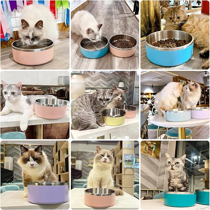 IKITCHEN Dog Bowl for Food and Water, 64 Oz Stainless Steel Pet Feeding Bowl, Durable Non-Skid Insulated Heavy Duty with Rubber Bottom for Medium Large Dogs (64 Ounces/8 Cup, Light Purple)