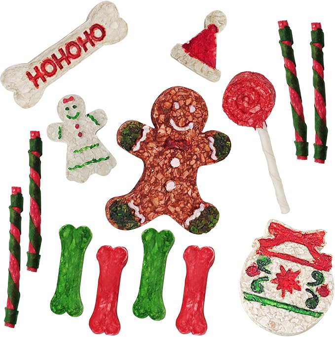 MON2SUN Christmas Dog Rawhide Treats Holiday 14Count Stocking for Small Dogs