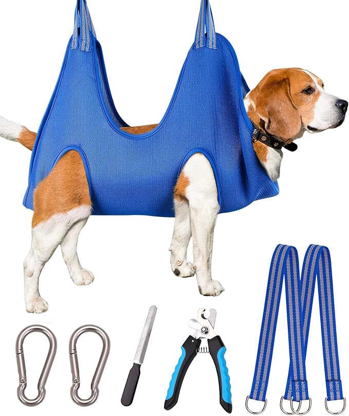 Pet Dog Grooming Hammock Harness, Dog Nail Hammock Hanger Restraint Bag with Nail Clipper/Trimmer, Dog Grooming Sling Holder Helper for Nail Trimming/Clipping/Cutting