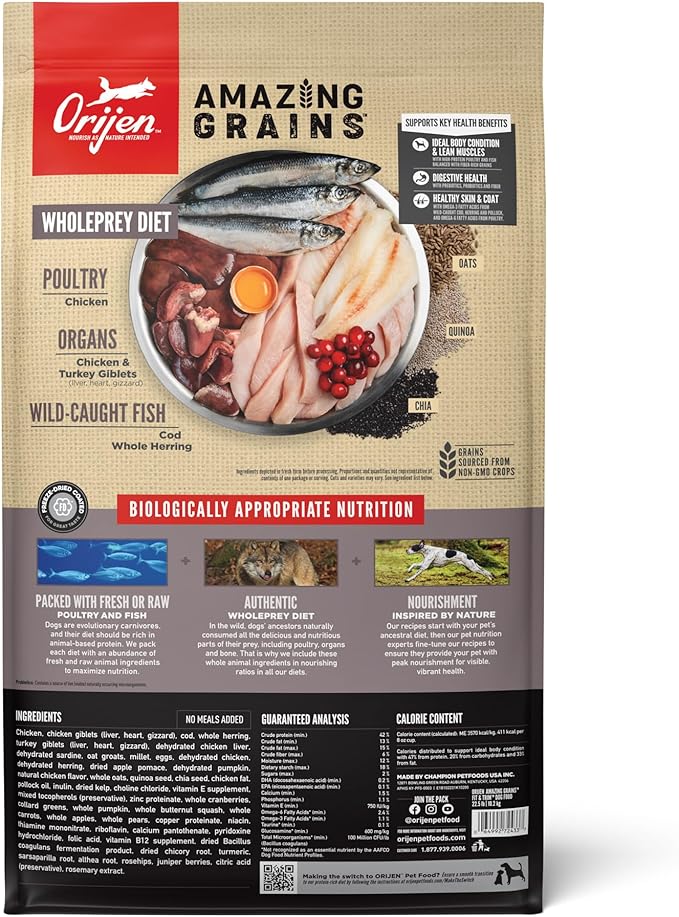 ORIJEN Amazing Grains™ Fit & Trim Dry Dog Food Recipe, 22.5lb