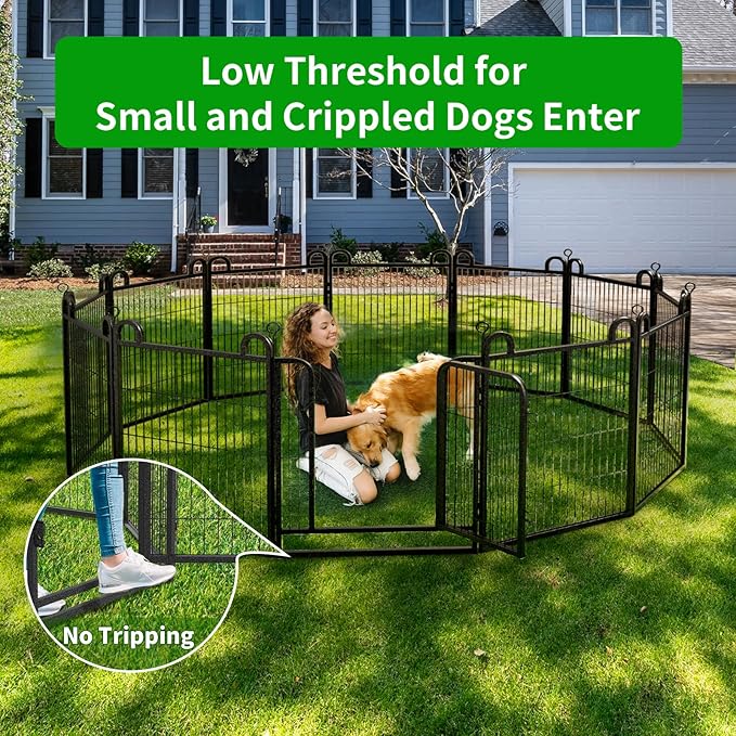 Dog Playpen Outdoor 32 Panels Heavy Duty Dog Fence 40" Height Anti-Rust with Doors Portable for RV Camping Yard, Total 72FT, 412 Sq.ft, Snowy Black