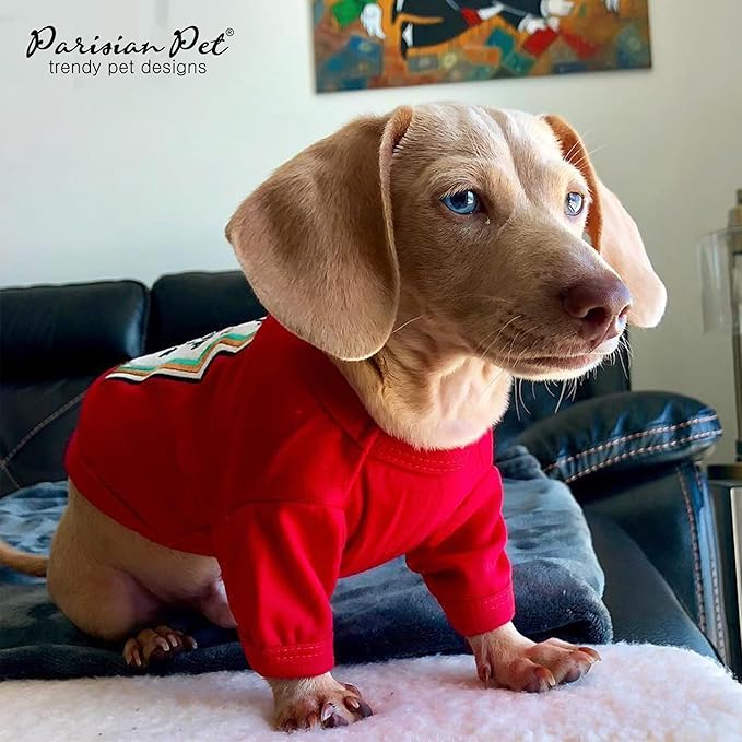 Parisian Pet Dog Shirt - Embroidered “I Put Ketchup on My Treats“ - 100% Cotton and Polyester Dog Clothes - Sleeved, Lightweight Costume for Dogs - Red Dog Shirts for Medium Dogs - Pet Costumes - M