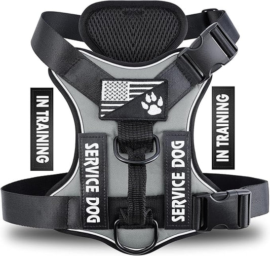 Demigreat Service Dog Harness, Reflective Dog Vest Harness with 5 PCS Patches, Adjustable Soft Oxford Pet Harness, Inner Layer Mesh, Easy to Control for Dogs